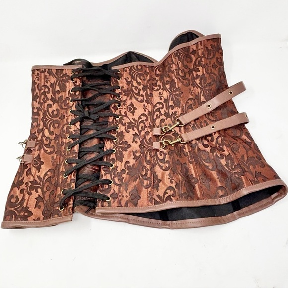 Bustier Corset Brown Brocade Lace Up Stretch Plus Size XXL Steampunk Pin-Up Goth - Picture 2 of 7
